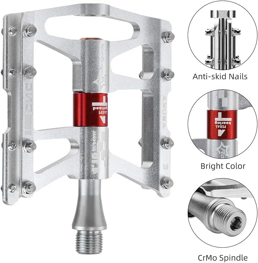 ROCKBROS 4 Bearings MTB Bike Pedals Platform Flat Aluminum Alloy 9/16″