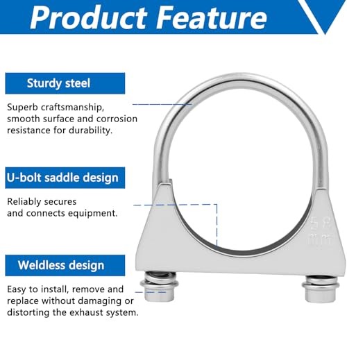 2.25″ U-Bolt Muffler Exhaust Clamps, Saddle Style U-Bolt Clamp 2.25″ OD (58 mm)