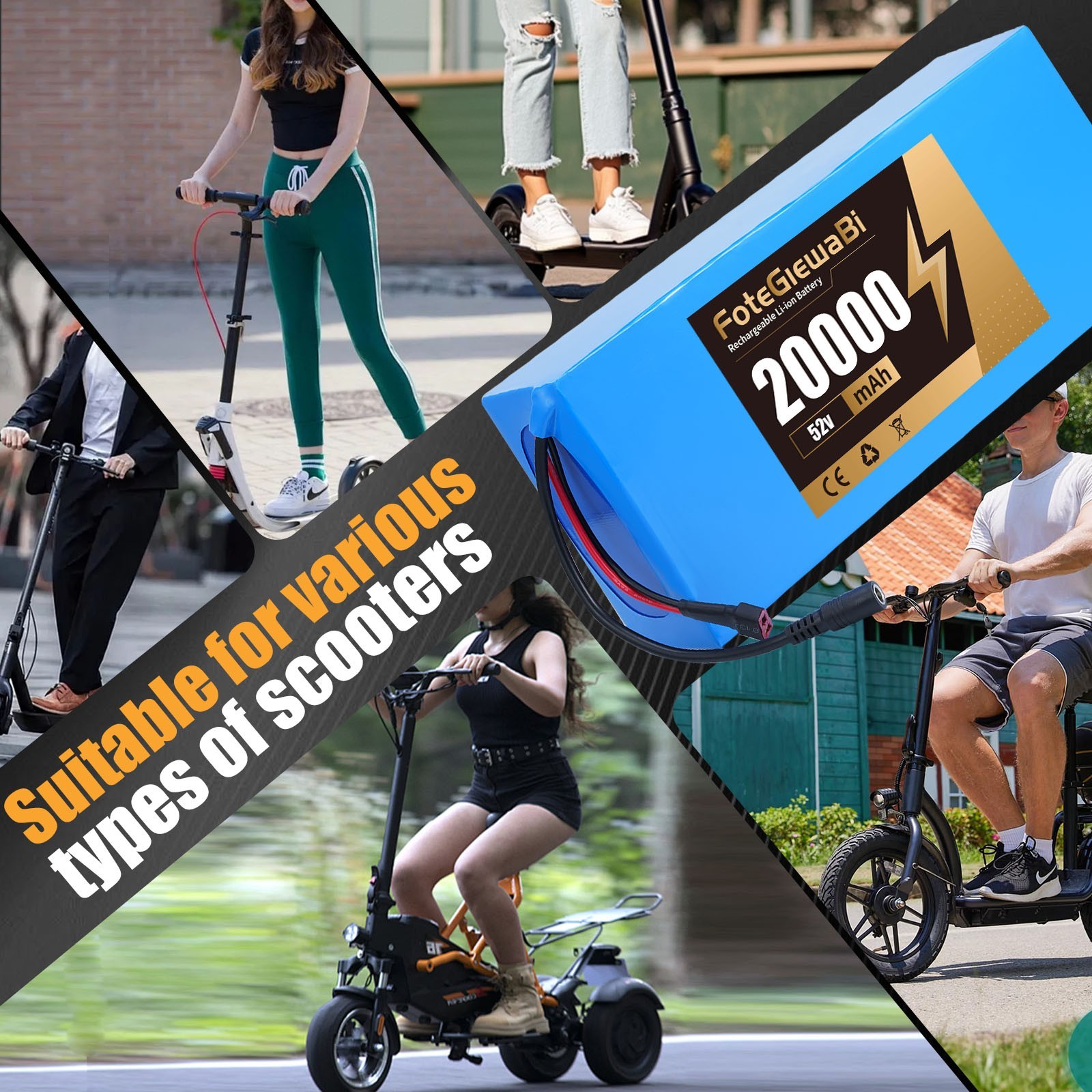 52V 20Ah Ebike Lithium Battery with BMS Ebike Electric Bicycle Scooter