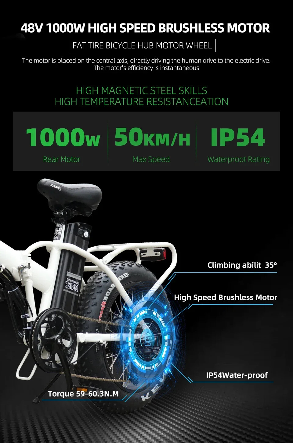 48V 1000W Fat Tire Freewheel Rear Hub Motor for Snow E-bike 20/26er Wheel