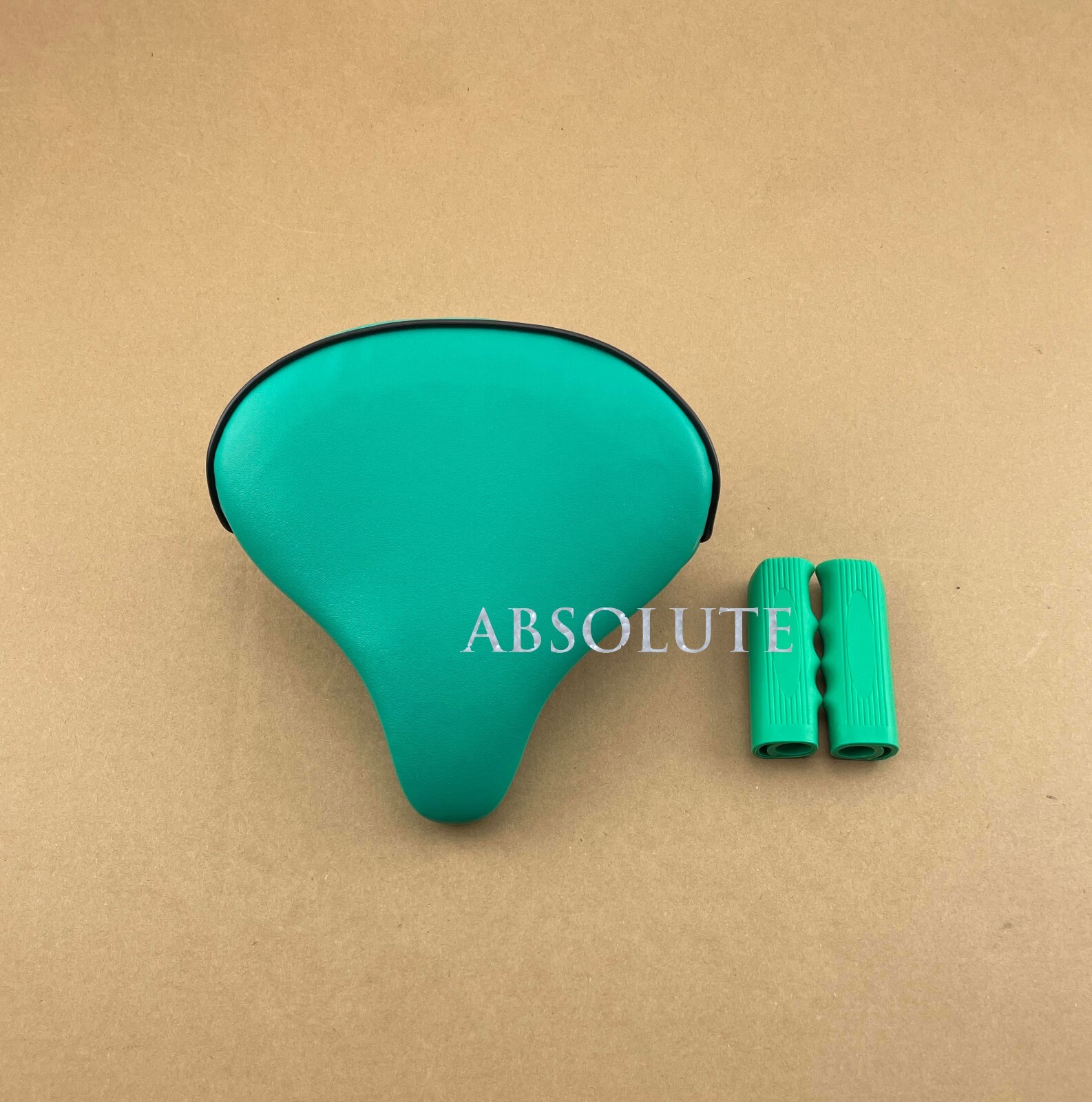 NEW! ABSOLUTE BEACH CRUISER VINYL SADDLE 209 IN ALL GREEN W/ GREEN CUSTOM GRIPS.