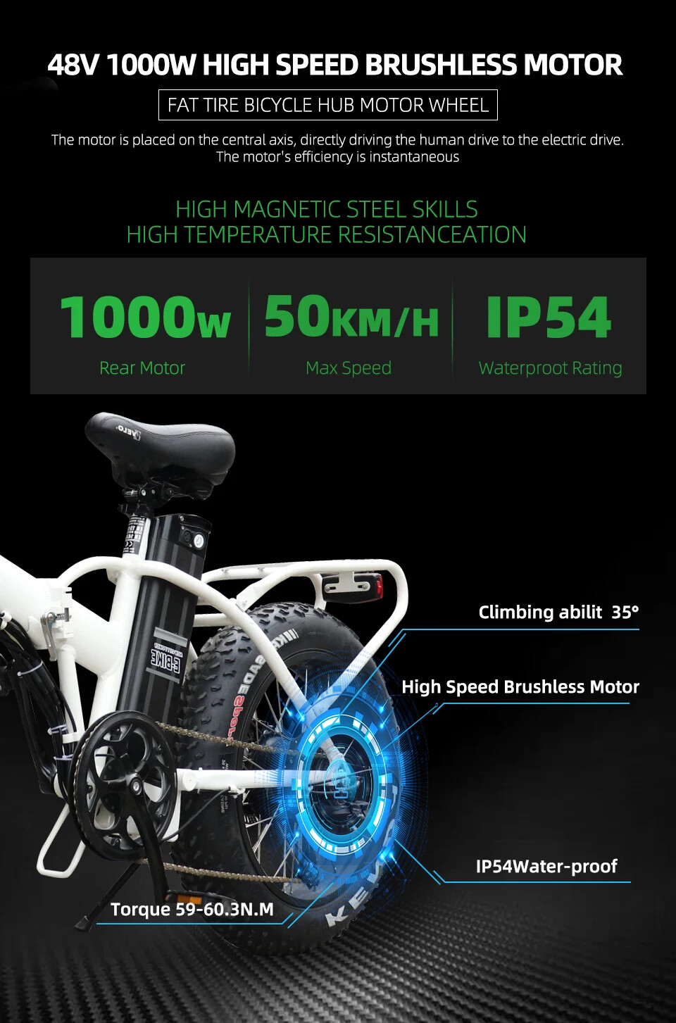 48V 1000W 20 24 26in Snow Fat Ebike Conversion Kit Rear Brushless Gear Hub Motor
