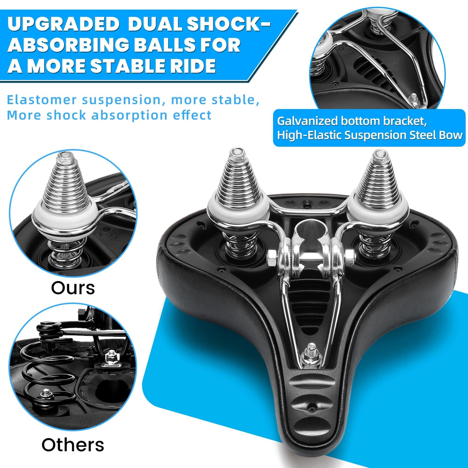 CDYWD Wide Bike Seat for Men Women Comfort, Large Soft Padded Large, C1 Black