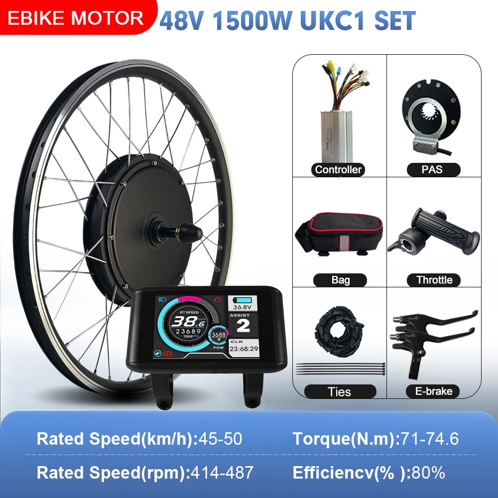 48V 1500W Mountain Electric Bike Conversion Kit Rear Rotate Wheel Hub Motor