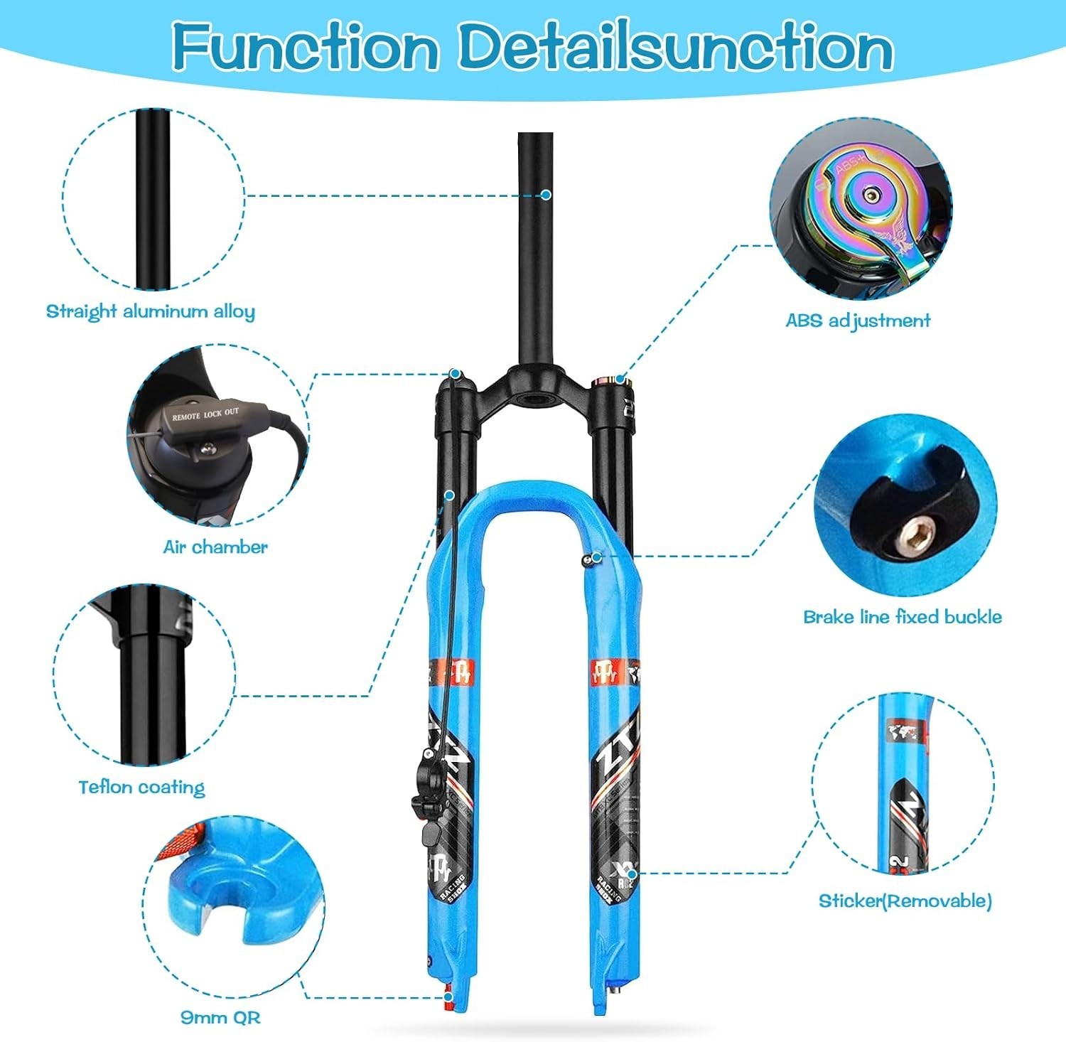 ZTZ MTB Air Suspension Fork Fit for 26/27.5/29 inch Mountain Bike, QR 9mm, XC/AM