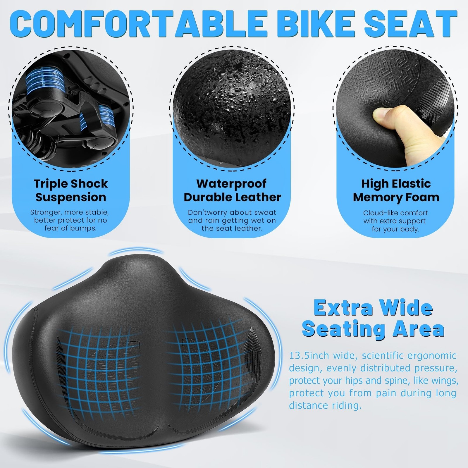 CDYWD Noseless Oversized Bike Seat for Men Women Comfort, Extra Wide Padded B…