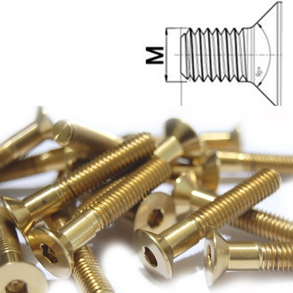 Titanium Screws M6 x 10-35 Countersunk DIN 7991 Grade 5 Gold