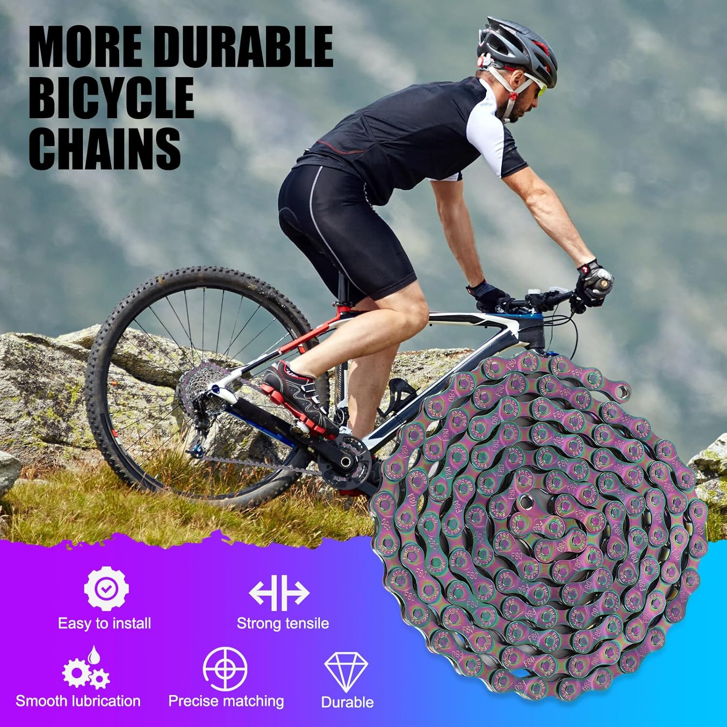 6 7 8 Speed Bicycle Chain, Bike Chain,Carbon Steel, 116 Links, Colorful Mount…