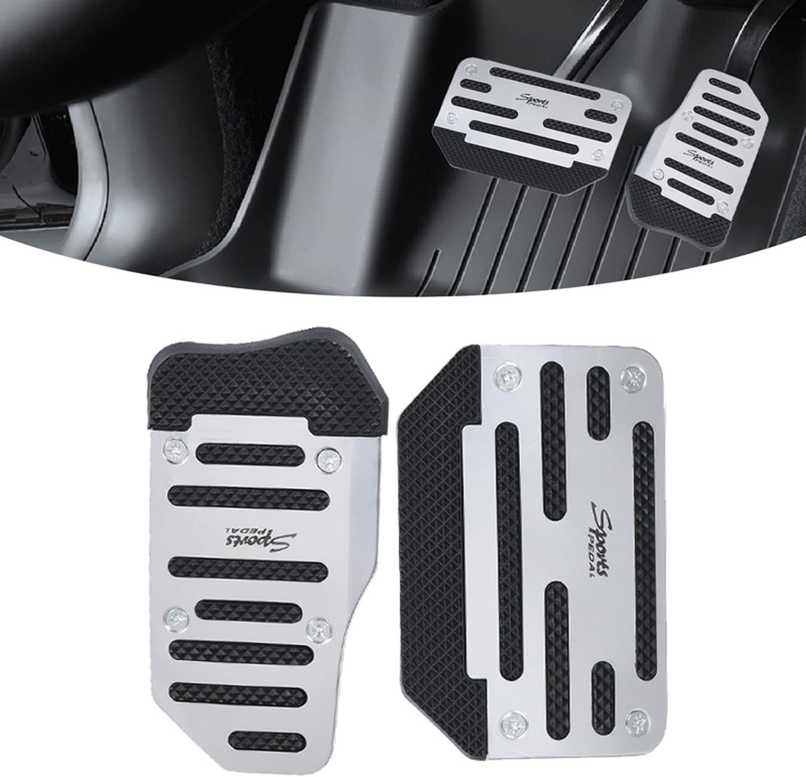 1 Pack 2 White Non-Slip Car Pedal Pad Kit, Premium Aluminum Alloy Brake Pedals