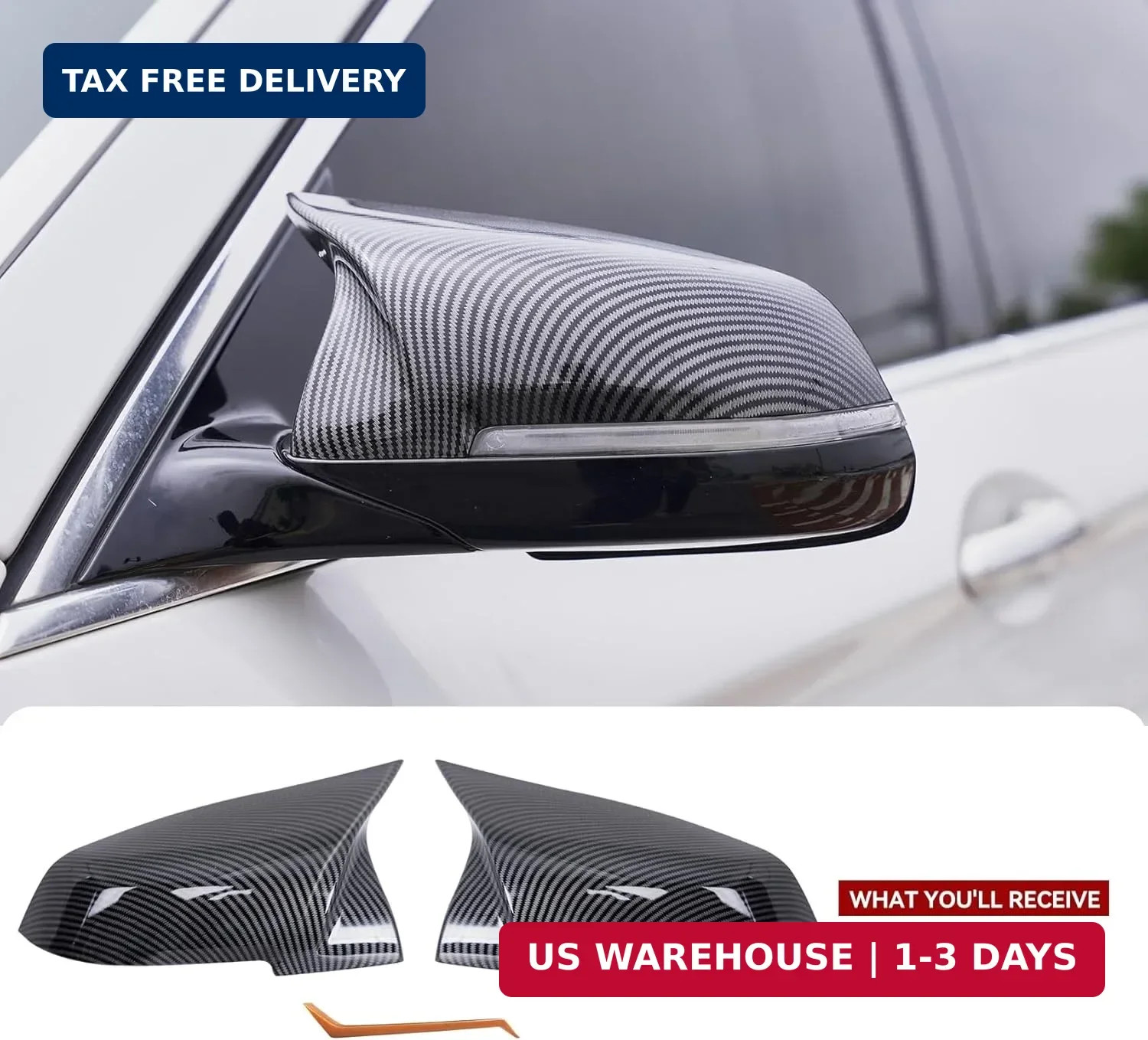 Mirror Caps for F10 – Durable Quality Carbon Fiber Look, Mirror Covers Compatibl