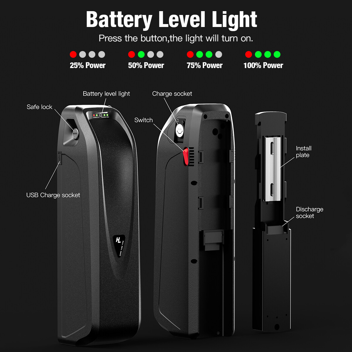 48V Lithium Ion Ebike Battery 48V 13Ah Hailong Electric Bike Bicycle Battery