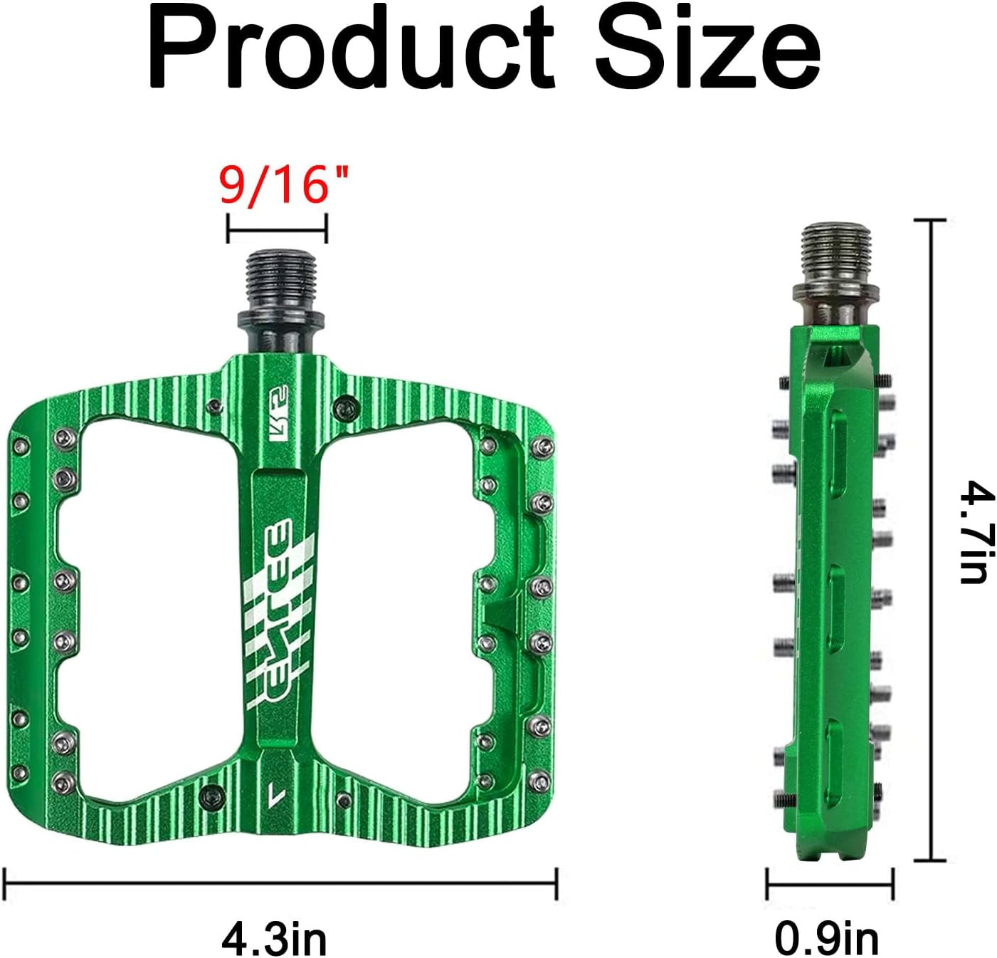 Mountain Bike Pedals Flat, 3 Sealed Bearing Lightweight Aluminum Metal Bike Peda