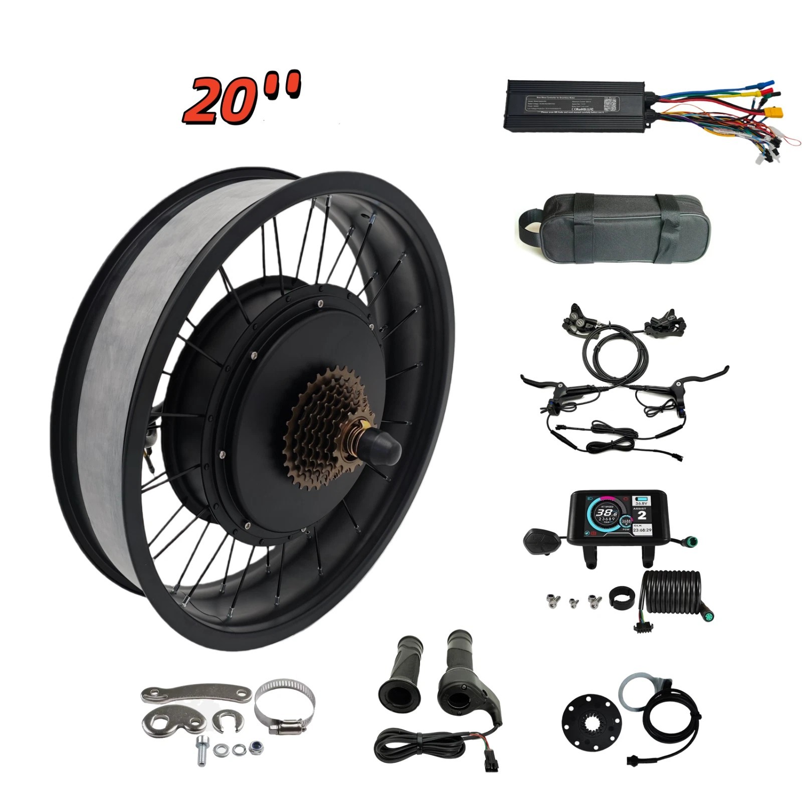48V-72V 60A 3000W Rear Motor Fat Wheel ebike Conversion Kit 20 x 4.0″/20 x 3.0″