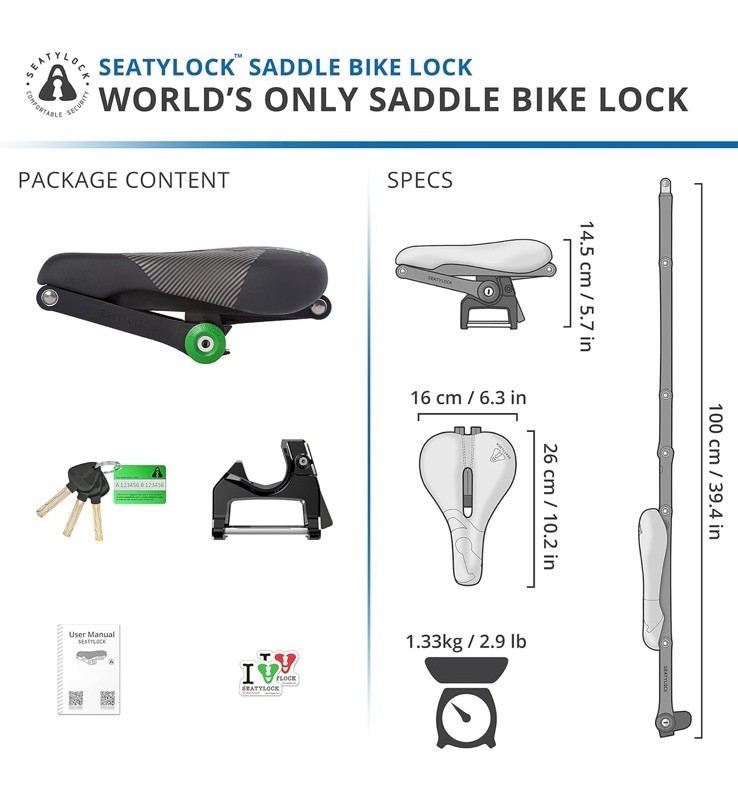SeatyLock Hybrid Saddle Bike Lock – Multi Patent 2 in 1 Locking Bike