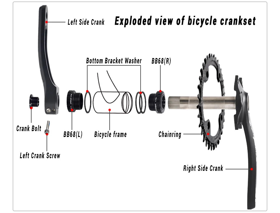 104BCD MTB Bicycle Crankset 170mm Crank 32T 34T 36T 38T Plate Chainring with BB