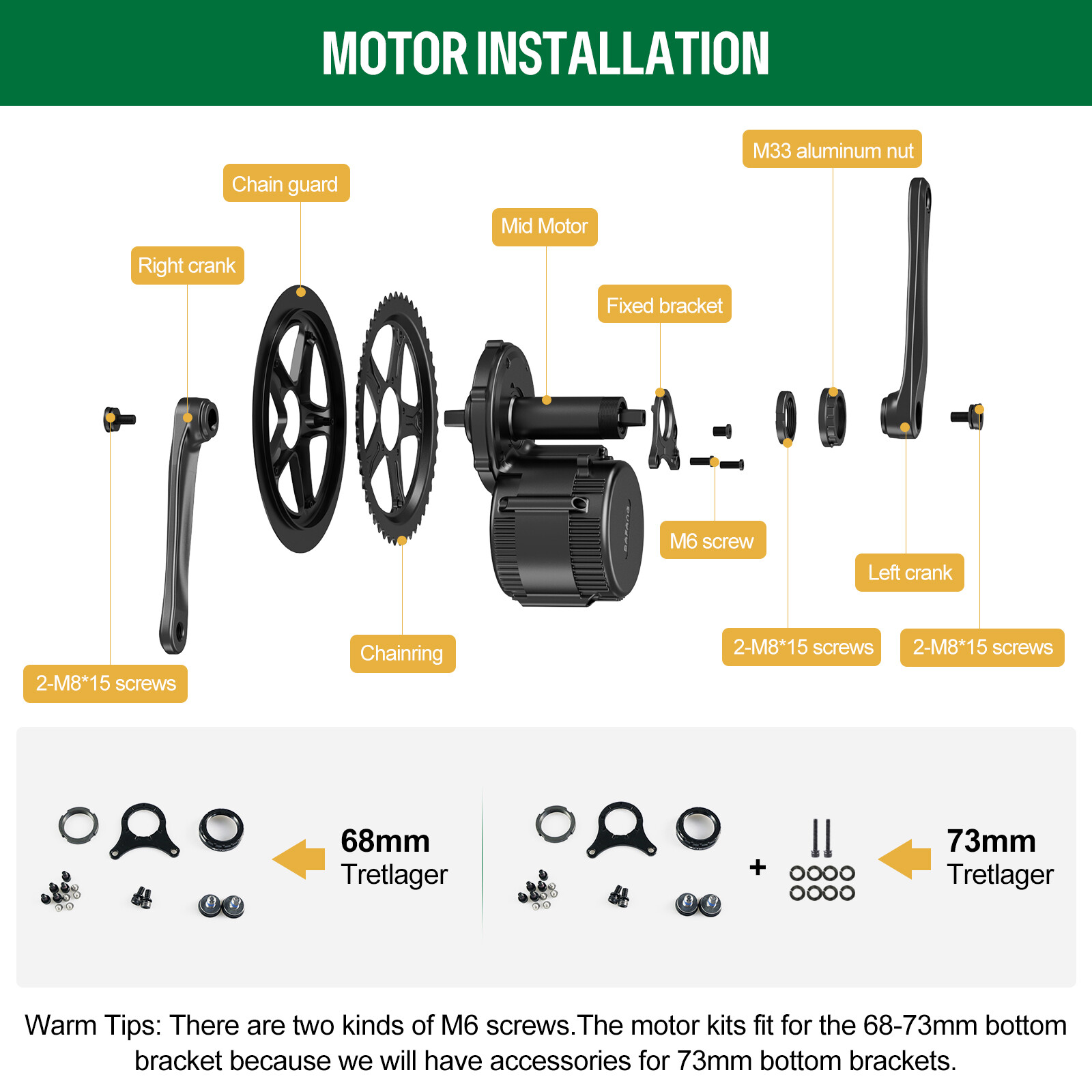 48V 750W Mid Drive Motor 68-100mm Bafang eBike Conversion Kit Powerful DIY Kits