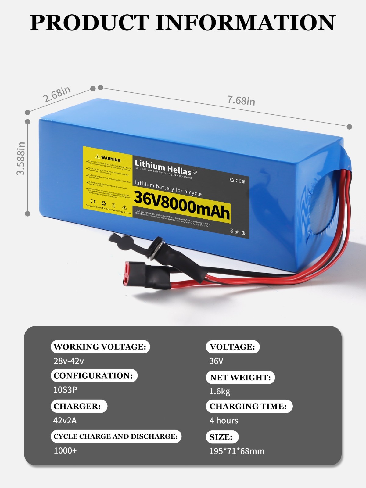 36V8000mAh Lithium Li-ion Battery Pack For ≤350W Electric Bicycle Scooter Motor