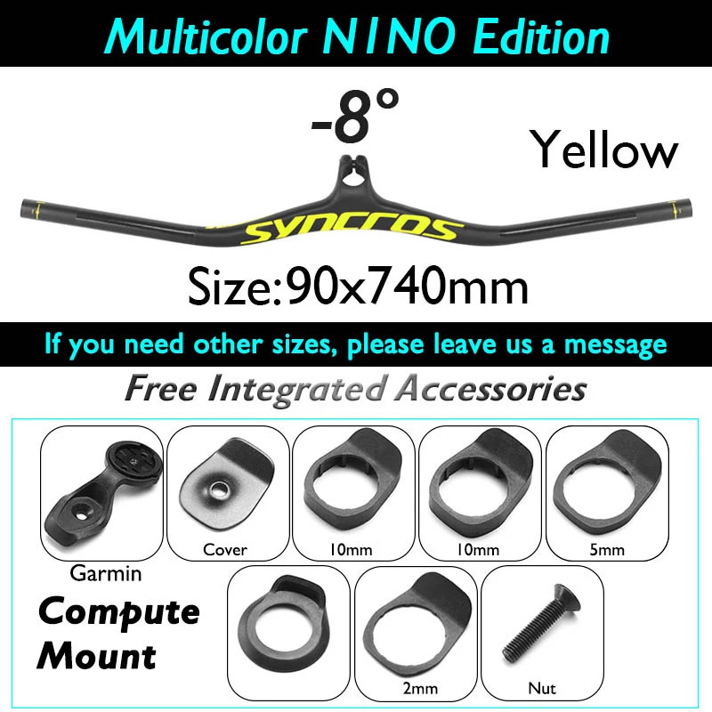 -8/-17/-25 Degree Carbon Fiber Mountain Bike Integrated Handlebar 90*740mm
