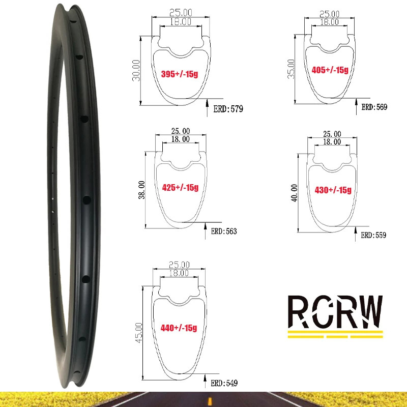 700C Carbon Road Bike Rim 30X25 35X25 38X25 40X25 45X25mm Disc V Brake 16-36Hole