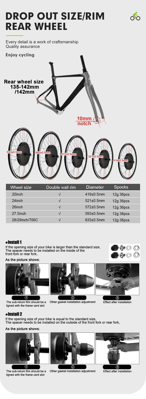 Mountain E-bike Conversion Kit 48V 1500W Brushless Gearless Rear Hub Motor Wheel
