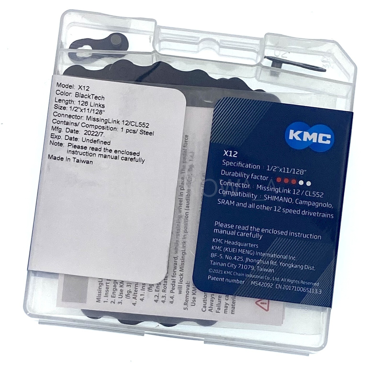 KMC X12 Bike Chain 12 Speed 126L Black For SRAM Shimano