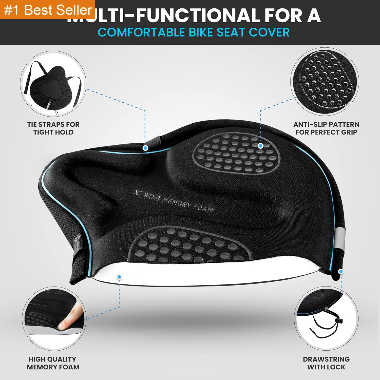 Bike Seat Cover Padded with Memory Foam, Bicycle Saddle Soft for Men Women, Comf