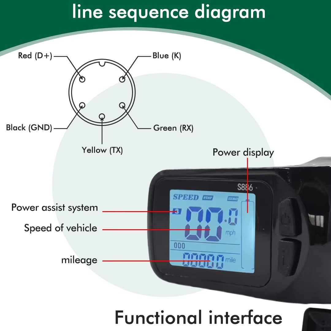 UART 2 S886 Electric Bike LCD Display Dashboard Meter E Scooter Panel UART 2