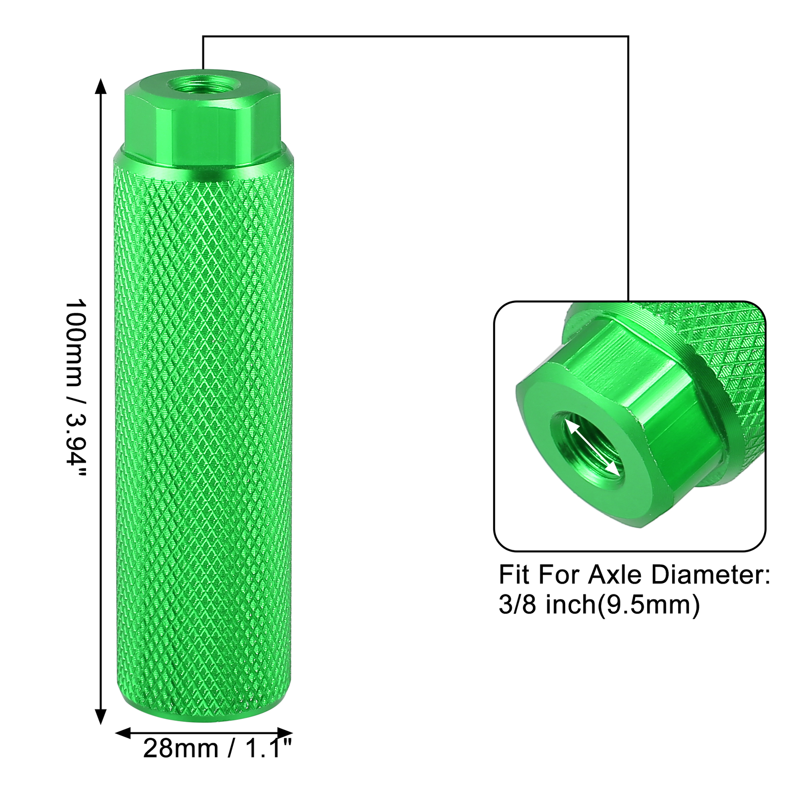 Universal Aluminum Alloy Rear Foot Peg Green for MTB Bicycle 3/8″ Axle Pack of 2
