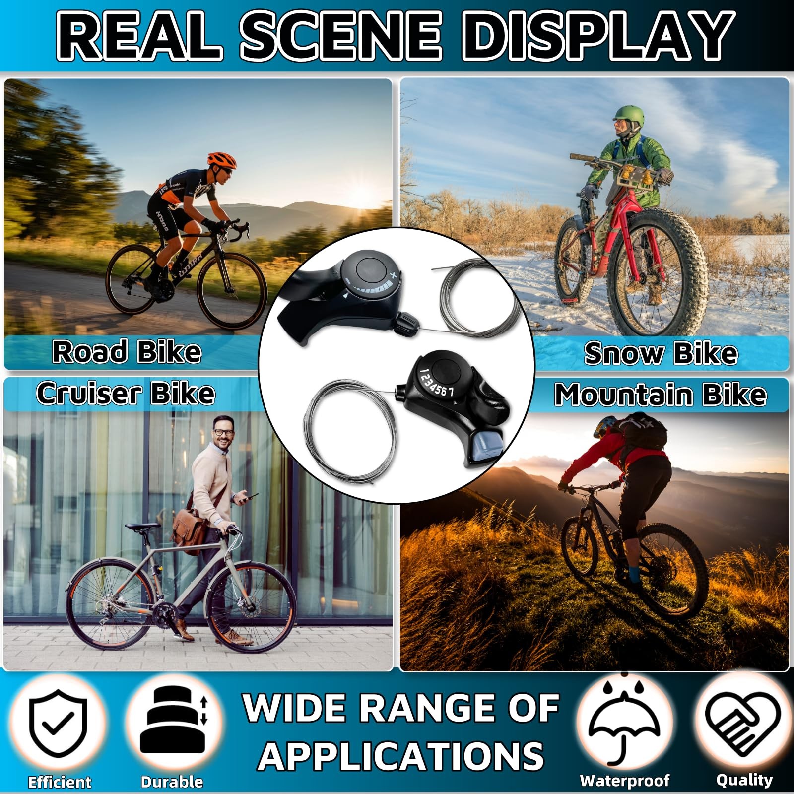 7 Speed Shifter 3X7 Thumb Bike Gear Shifter Bicycle Cable Trigger Set Black
