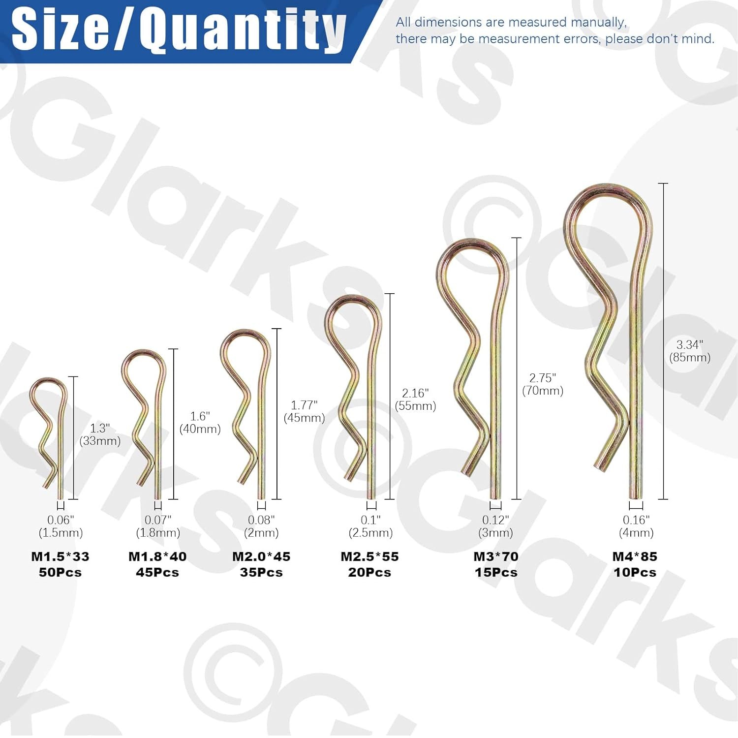 Glarks 175Pcs Hairpins R Clips Cotter Pins Assortment Kit 6 Sizes Zinc…