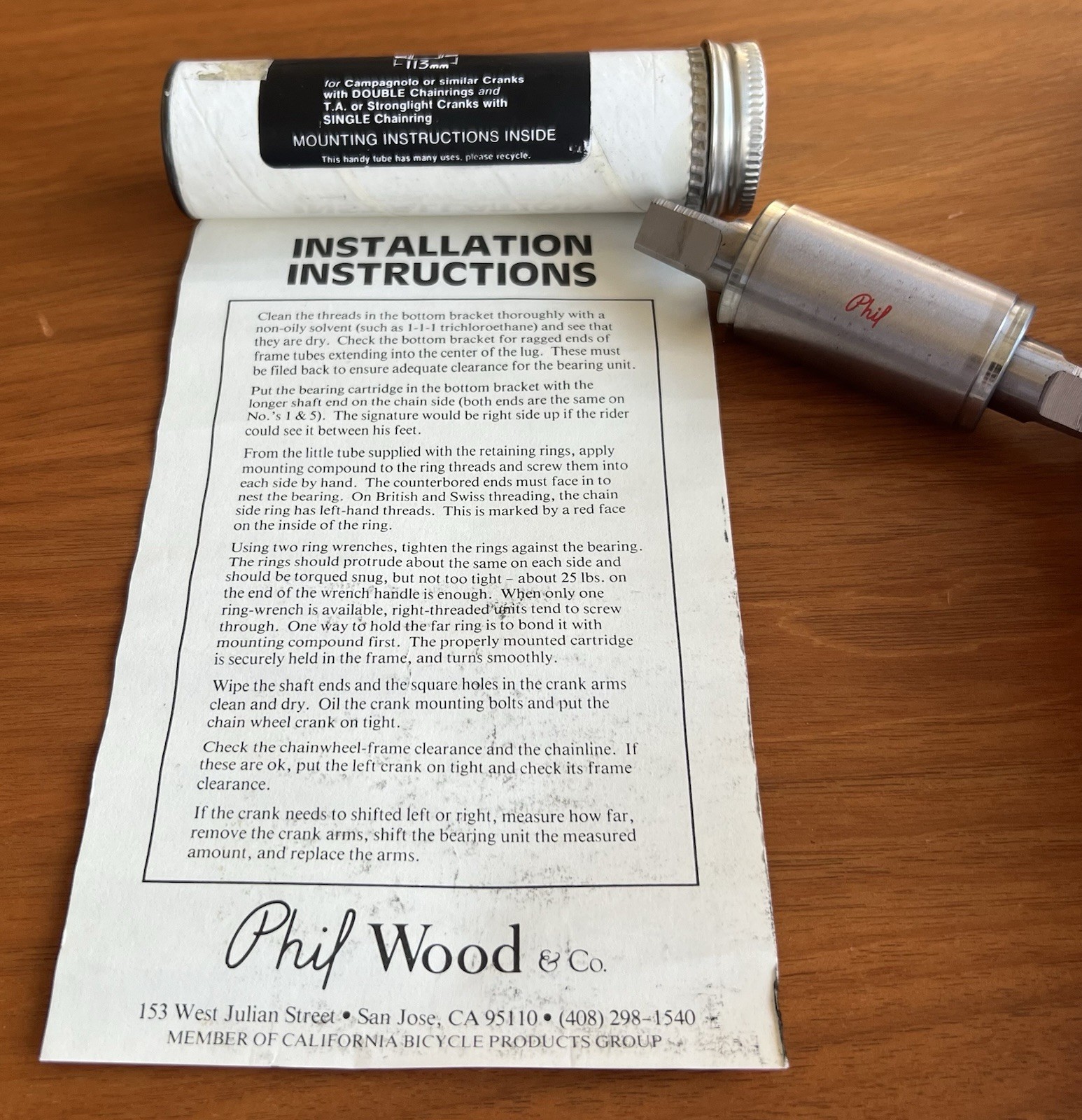 Vintage Phil Wood 113mm Square ISO Tapered Bottom Bracket – Used/Good Condition
