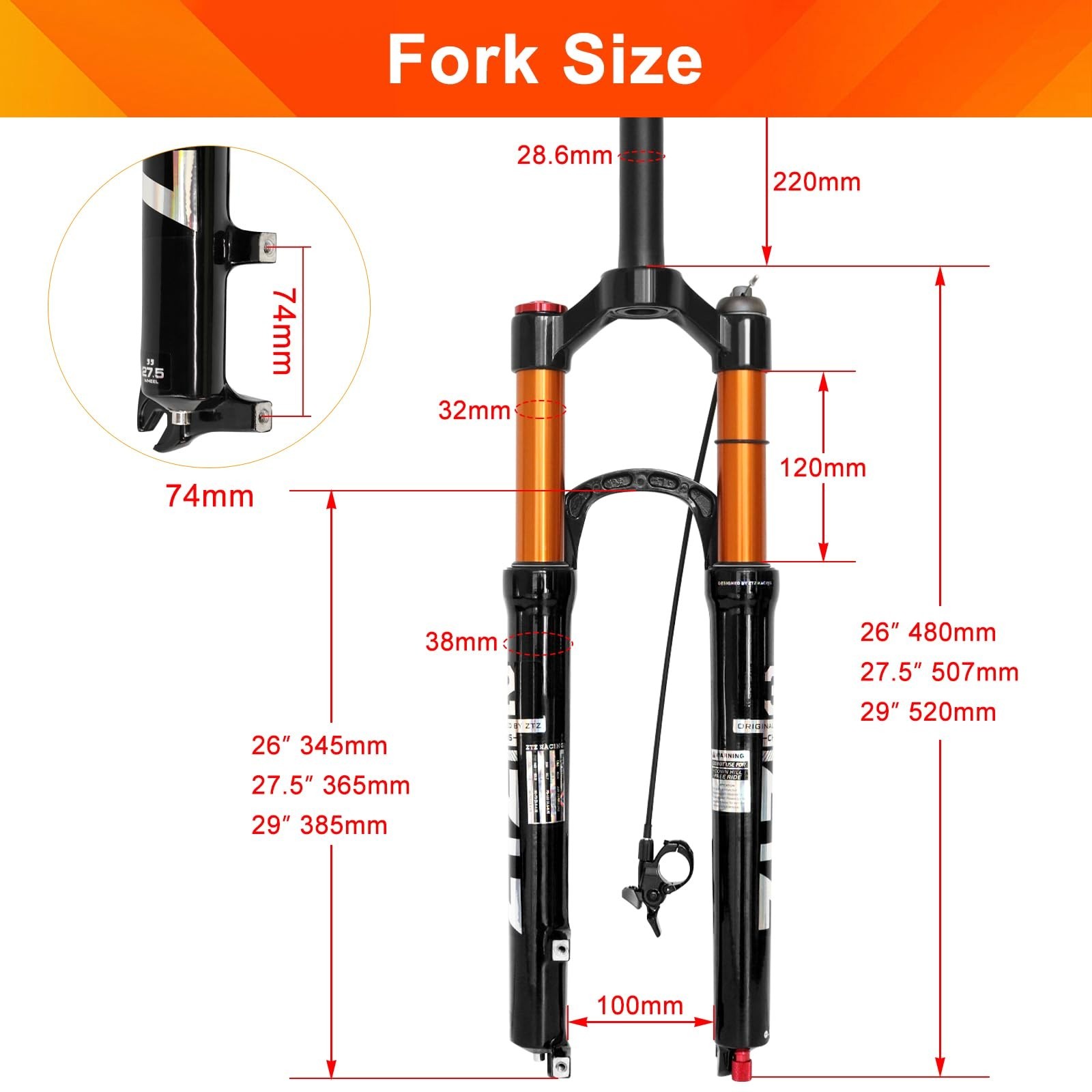 ZTZ 26/27.5/29 inch MTB Air Suspension Fork,120mm Travel, Rebound Adjustment,…