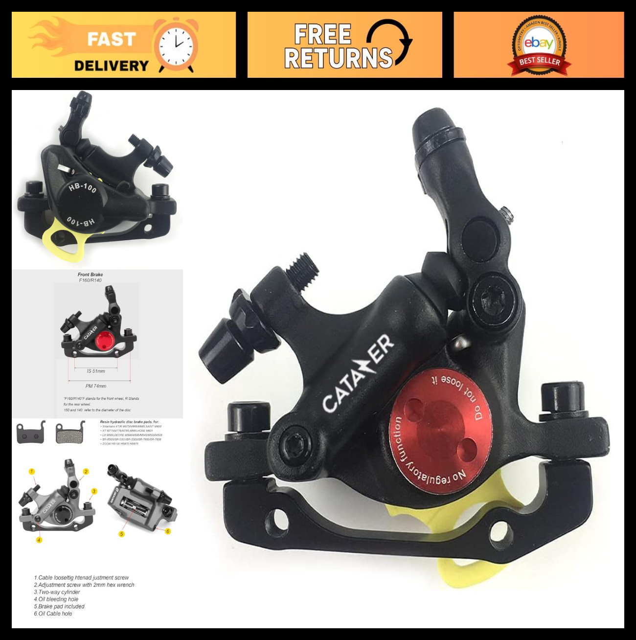 Hydraulic Disc Brake Calipers Set for MTB & E-Bike – Front & Rear Line Pulling