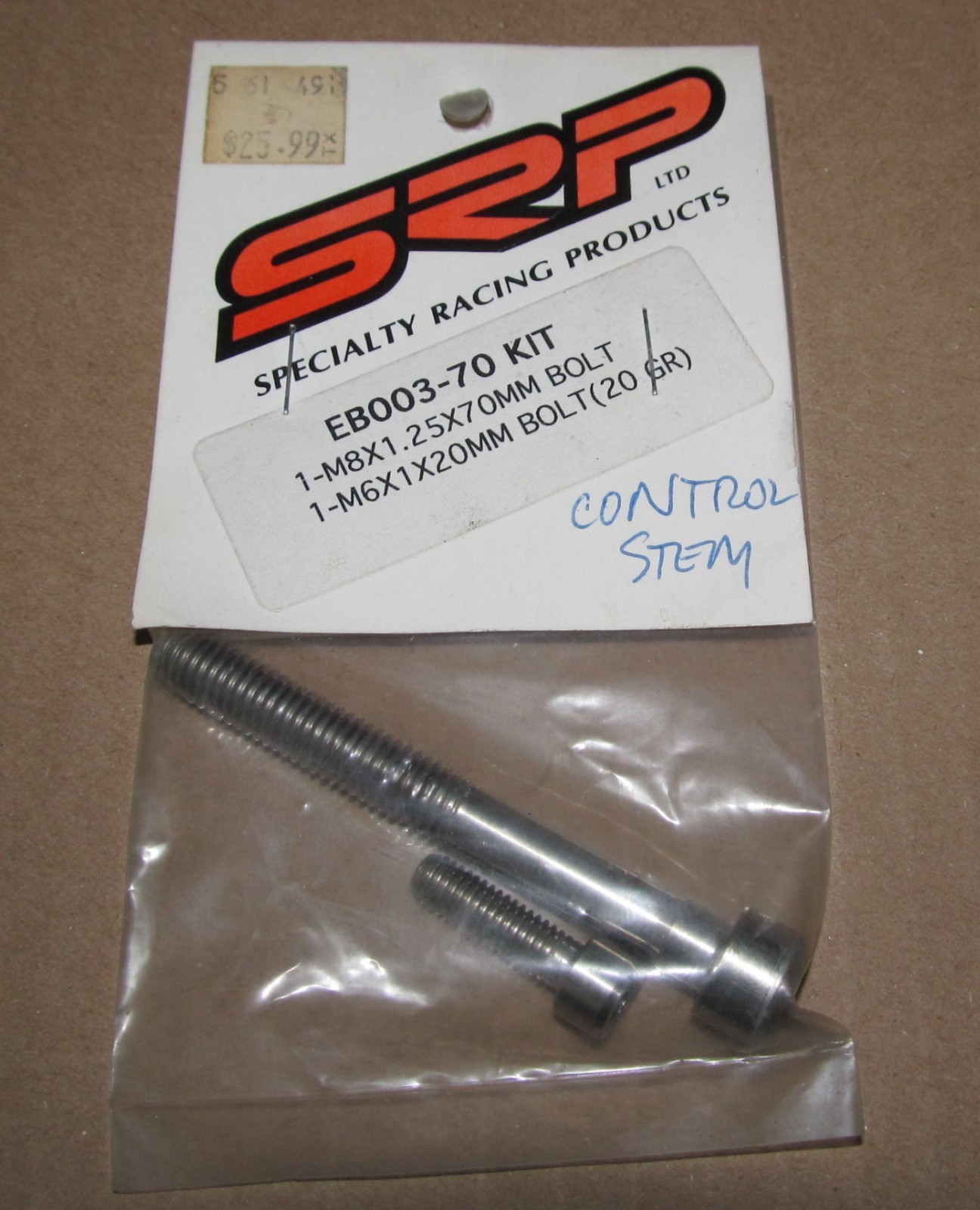 SRP Titanium Stem Bolt Kit M8x1.25 x 70mm Stem Expander & M6x20mm EB003-70