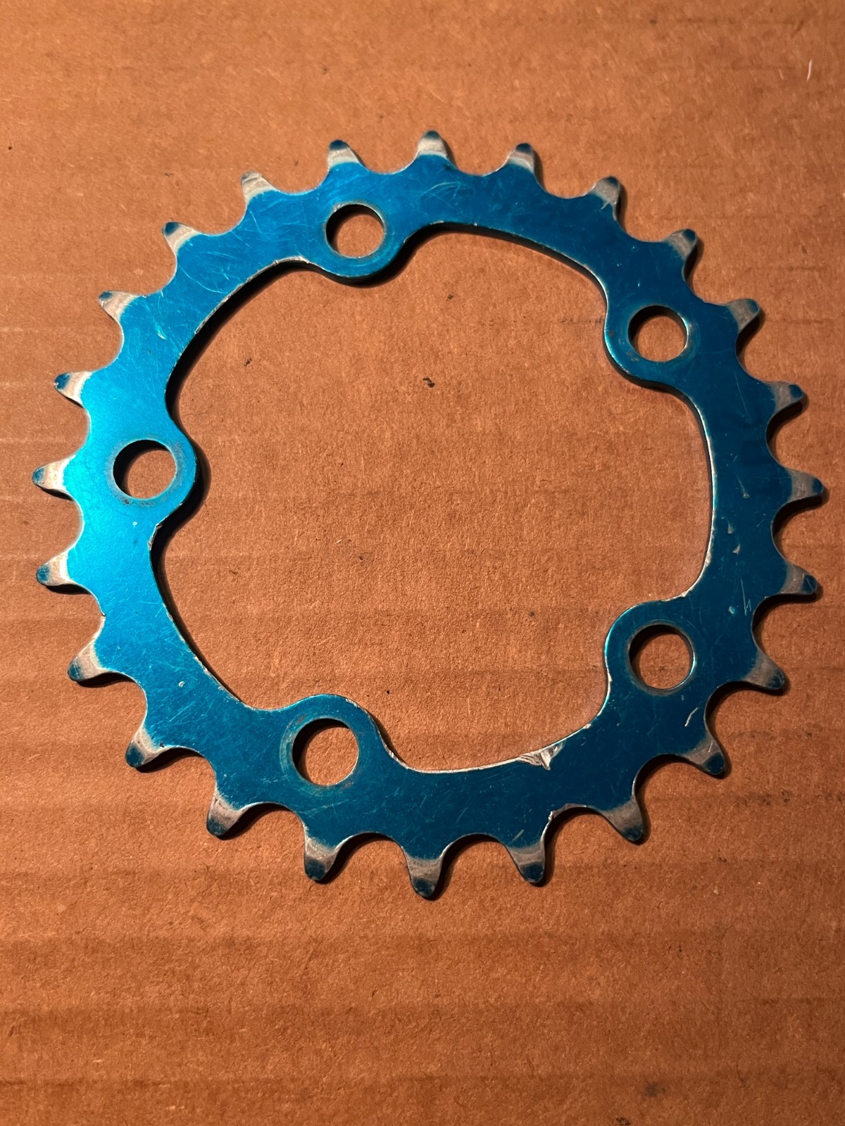 Vintage Kooka 24t chainring, 74mm bcd 5 bolt, turquoise anodized, good shape
