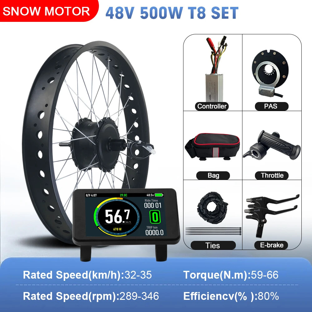 36V 48V 500W 20 24 26er Snow Fat E-bike Rear Cassette Hub Motor Conversion Kit