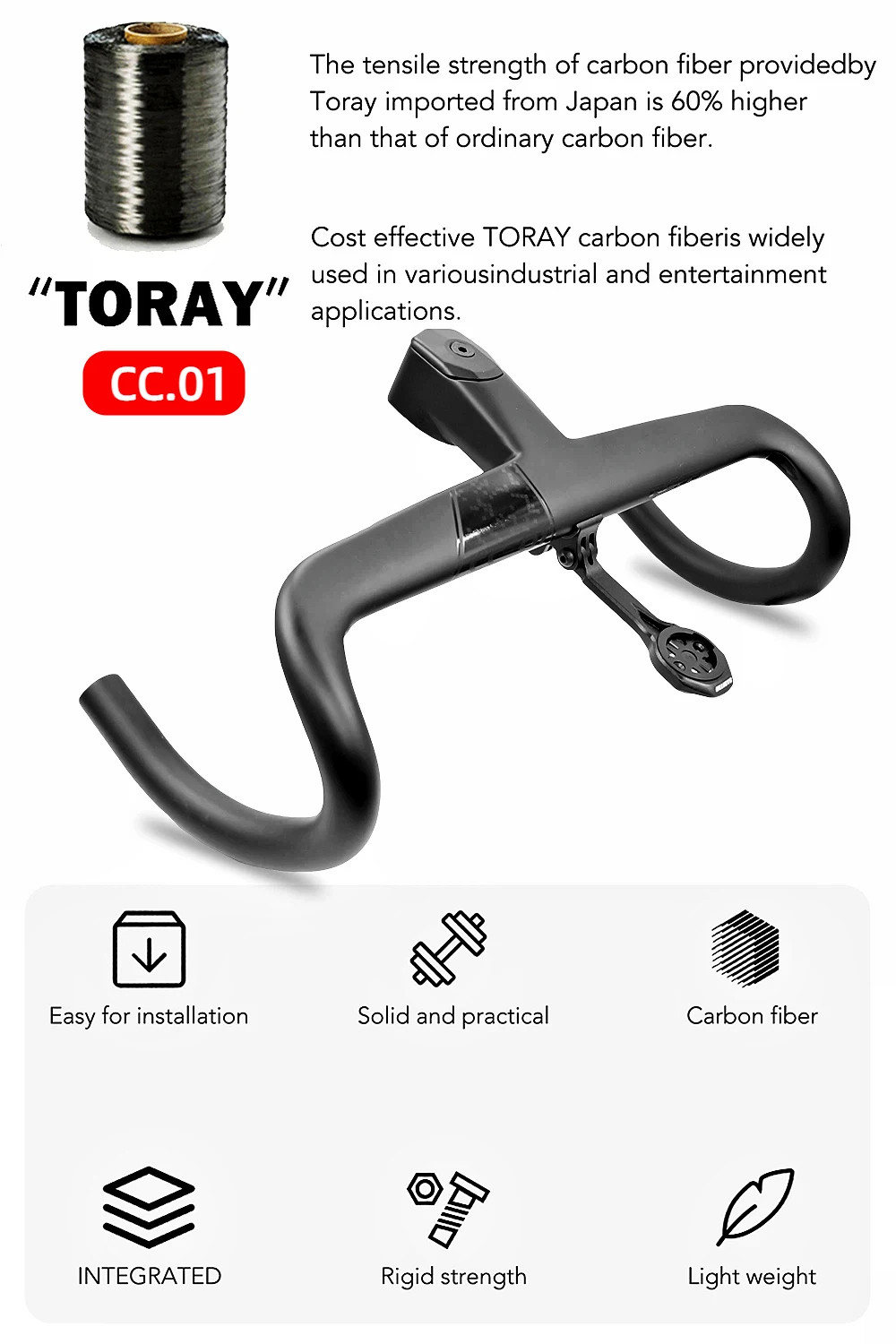 Full Carbon Fiber Road Bicycle Handlebar Integratedo Cockpit for 370mm-430mm