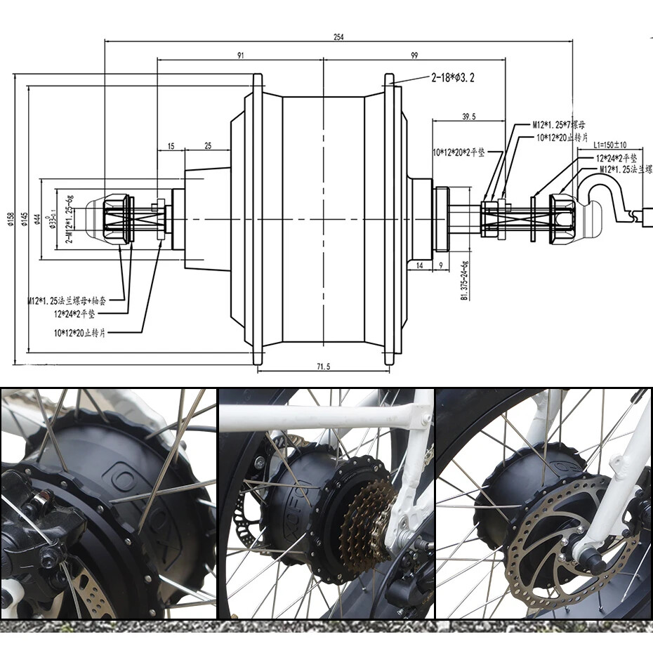 48V 1000W 20 24 26in Snow Fat Ebike Conversion Kit Rear Brushless Gear Hub Motor