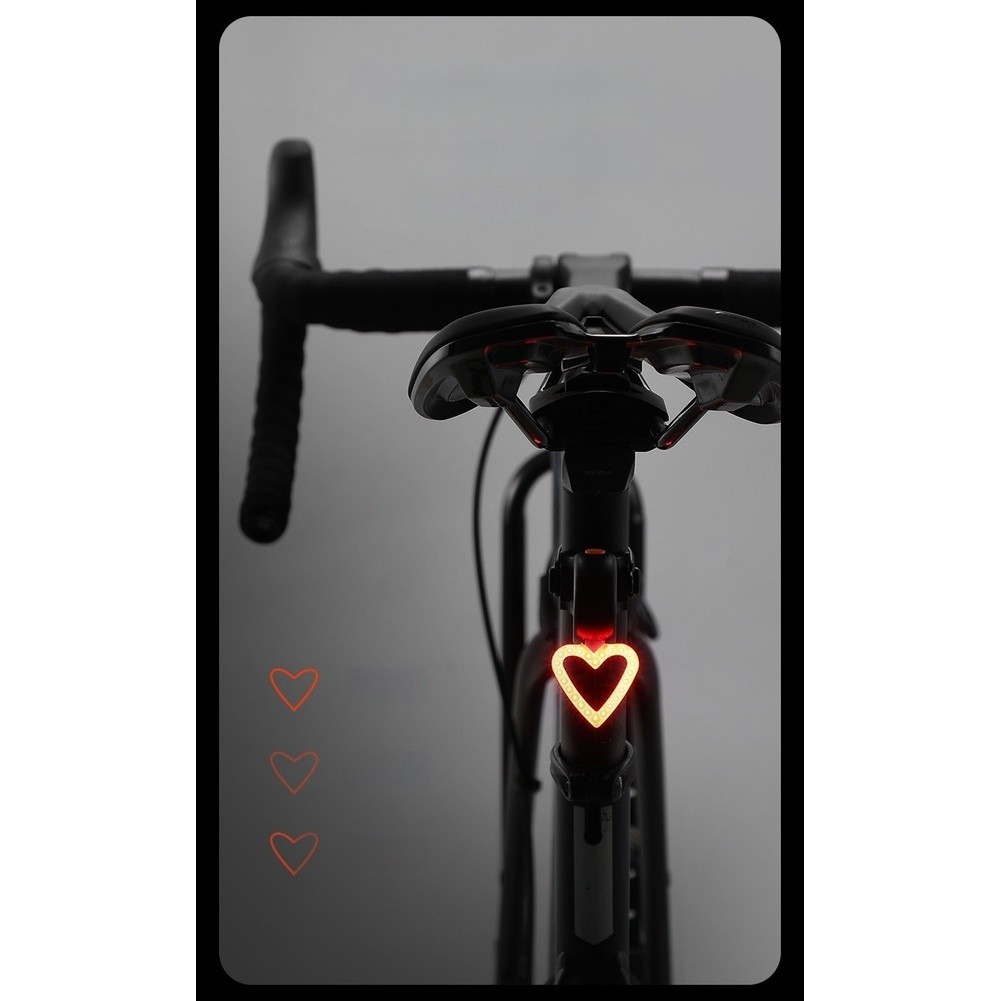Heart Design USB C Rechargeable Bicycle Tail Light COB LED Bright Red Light