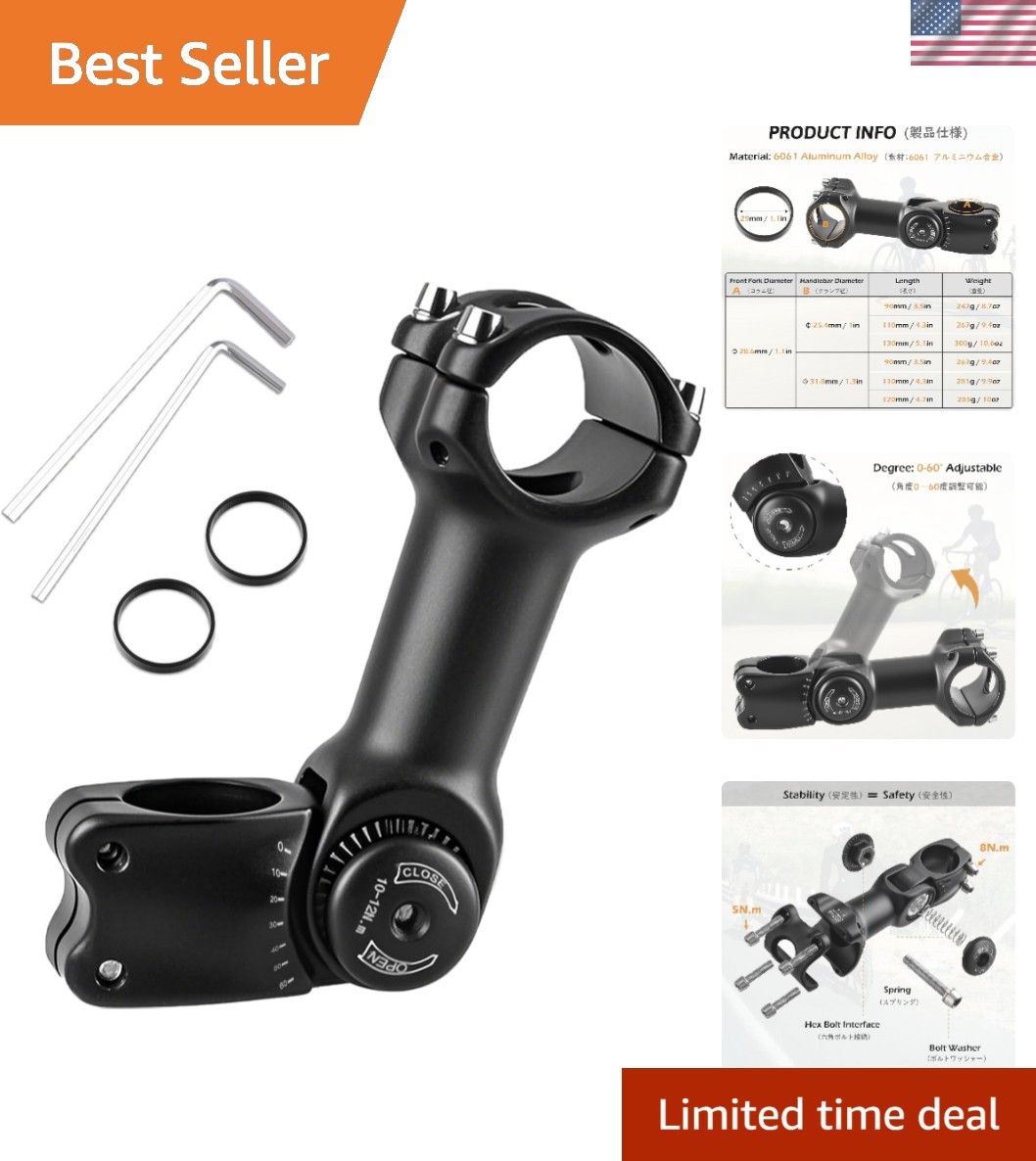 Bike Stem 25.4 31.8 Adjustable 90/110/130/145mm Bike Handlebar Extender Stem …