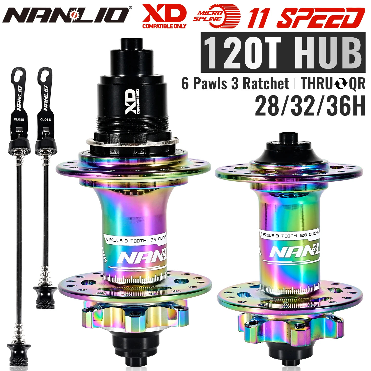 Mountain Bike 120T Sealed Bearing Hubs 28/32/36 Holes Disc Brake 4 IN 1 Freehub