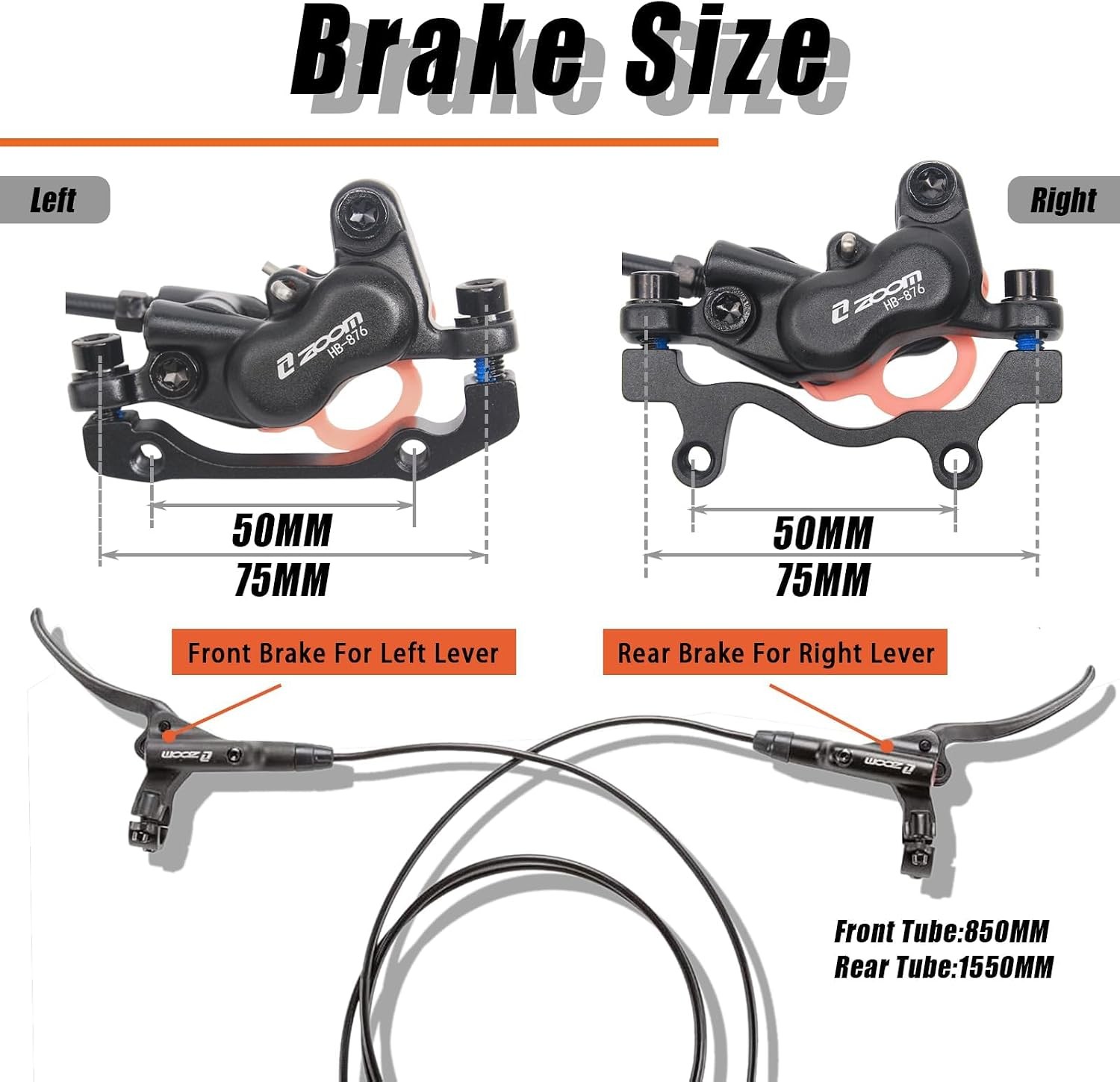 BUCKLOS Zoom MTB 4 Piston Hydraulic Disc Brakes Set Left Right 850mm