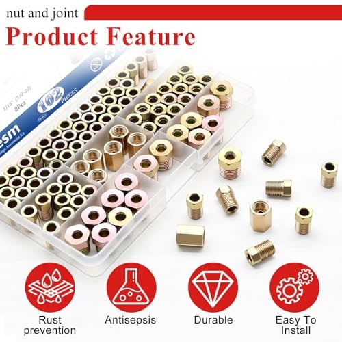 102Pcs 3/16″ Brake Line Fittings Assortment Kit,3/8 Inch-24 102PCS-3/16“