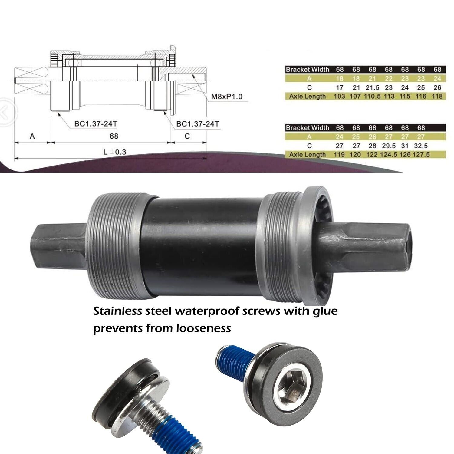 Bicycle Square Taper BB Bottom Bracket Bearing Cartridge 68mm-Mountain Road Bike