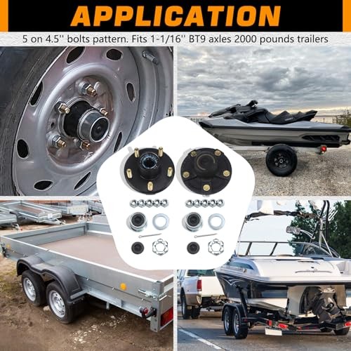 2 Sets Trailer Hub Kits 5 on 4.5» for 2000 lbs 1-1/16» Straight Spindle, Pre