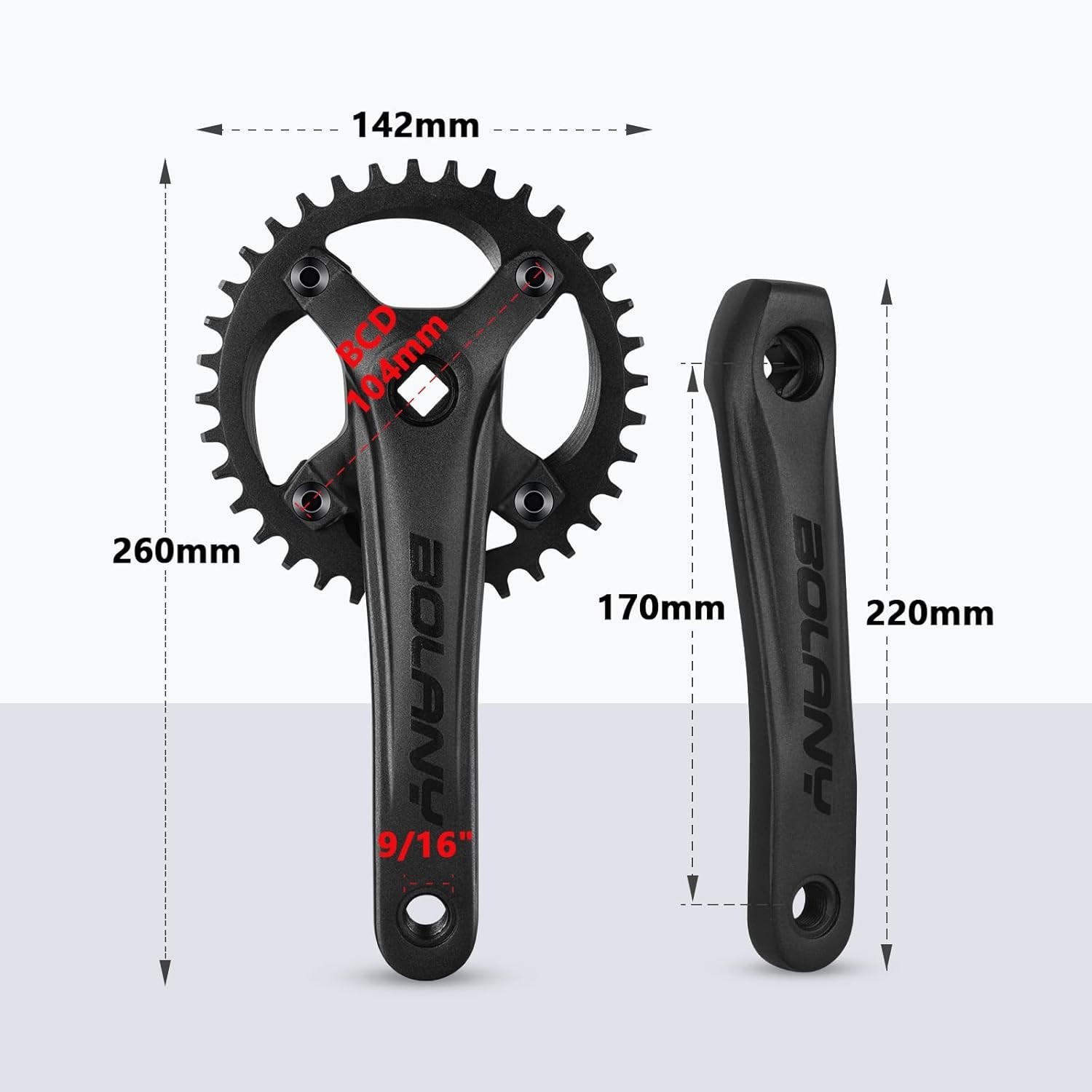 Lightweight 170mm MTB Crankset – Square Taper, 104 BCD – Customizable Chainrings