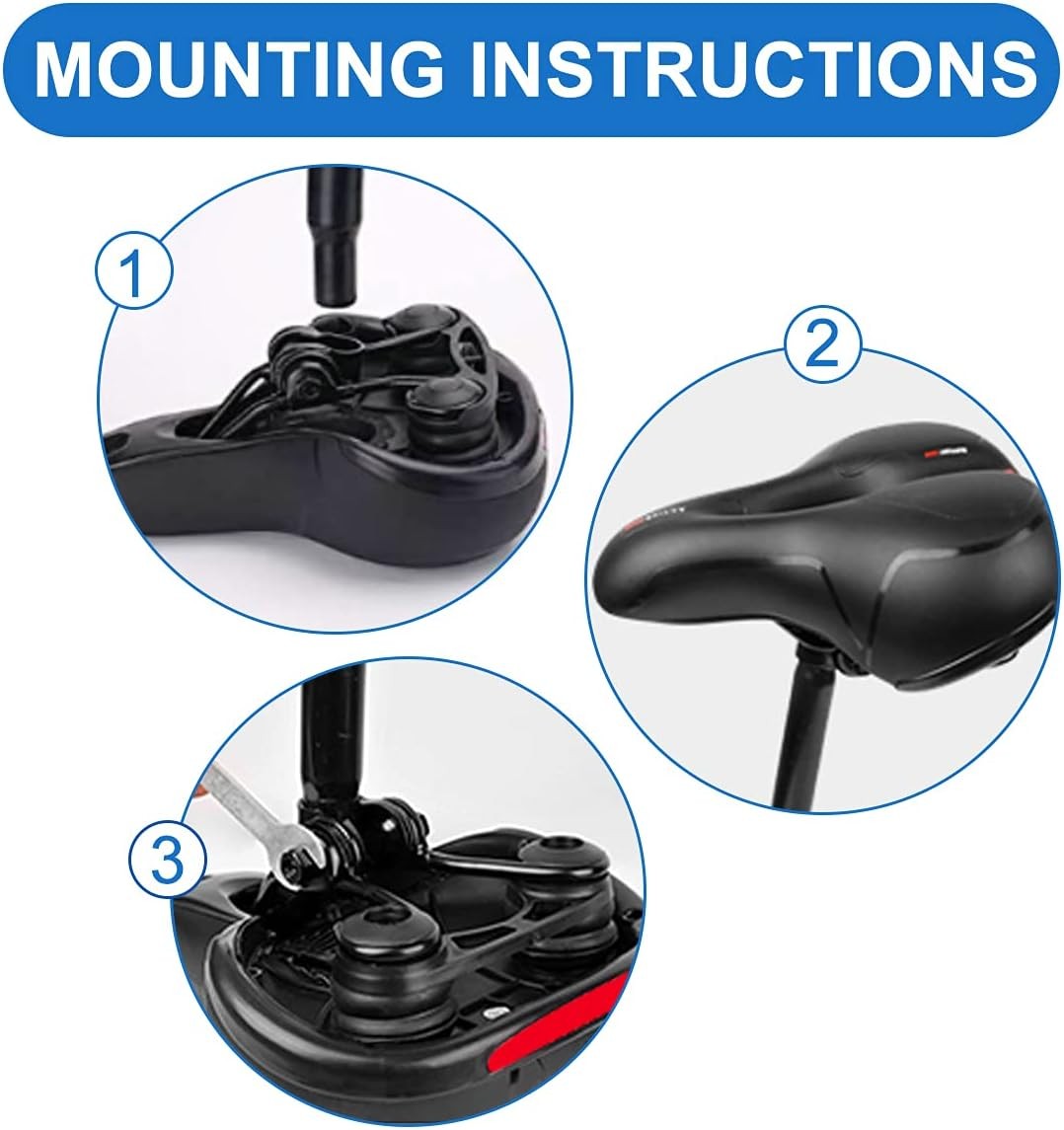 Comfort Bike Seat Wide Bicycle Saddle Memory Foam Padded Soft Cushion w/ Reflect