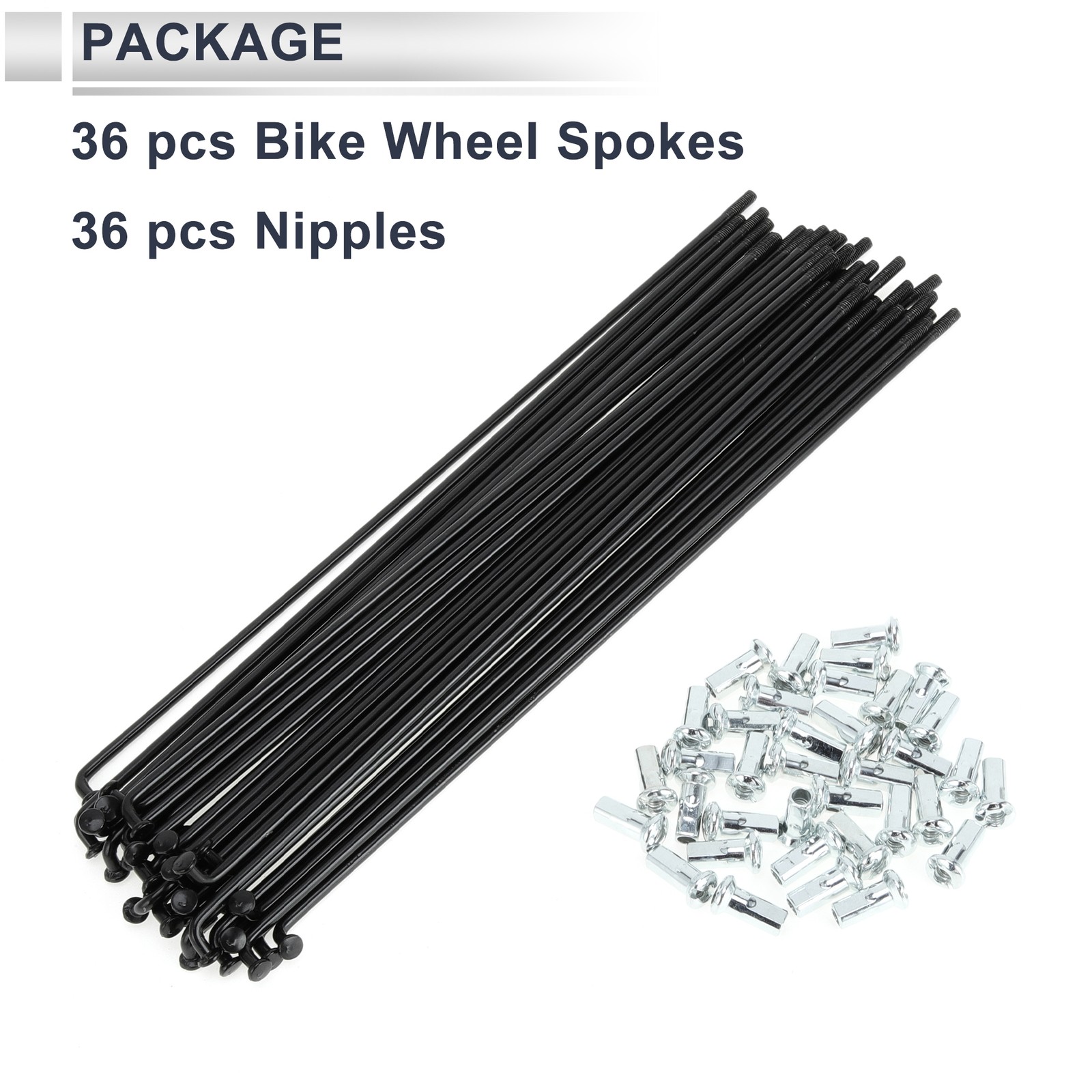 1 Set 12G 193mm Length Bicycle Spokes Nipple Carbon Steel Black Universal