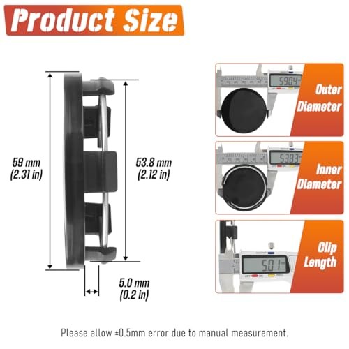 4PCS 59mm(2.31in)/54mm(2.12in) Outer 59MM 2.31″ . Inner 53.8MM 2.12″ Black