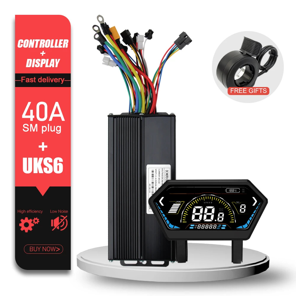 Ebike Sine Wave Controller 40A Three-Mode 36/48/52V with S866 LCD Color Display
